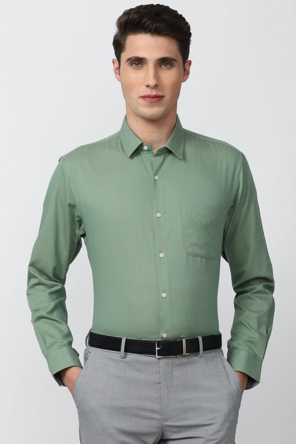 Men Green Slim Fit Formal Full Sleeves Formal Shirt