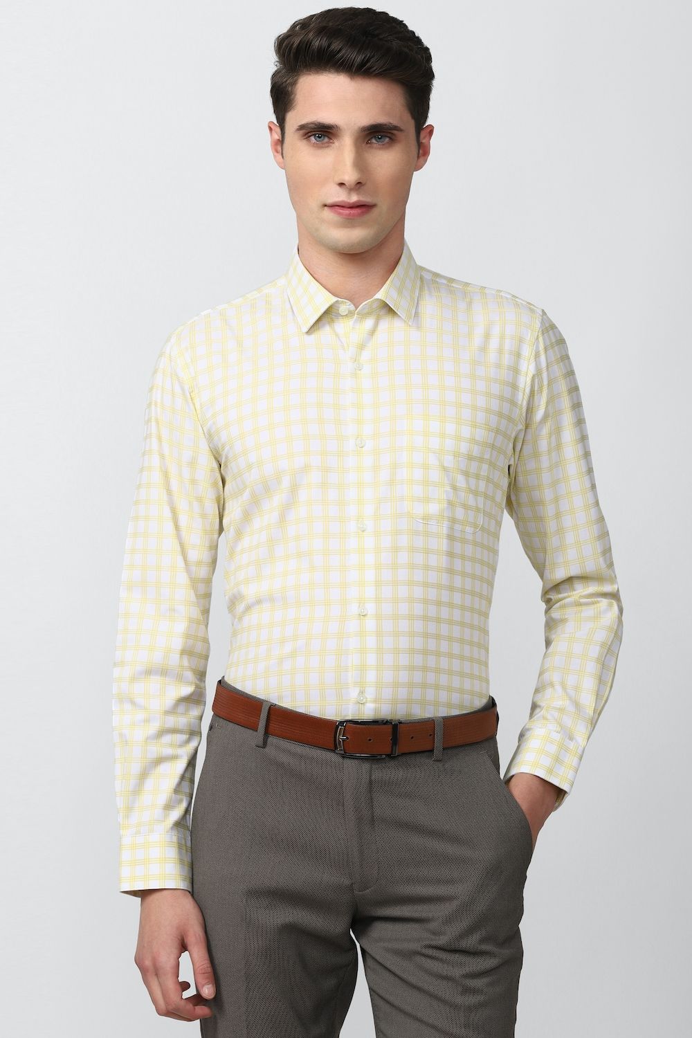 Men Yellow Slim Fit Formal Full Sleeves Formal Shirt