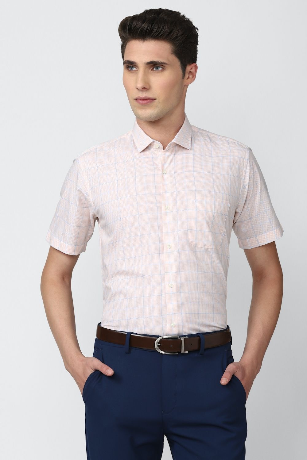 Men Cream Regular Fit Formal Half Sleeves Formal Shirt
