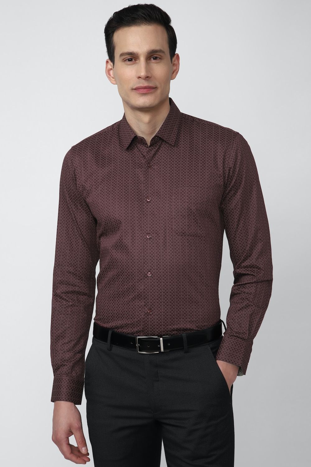 Men Brown Slim Fit Formal Full Sleeves Formal Shirt