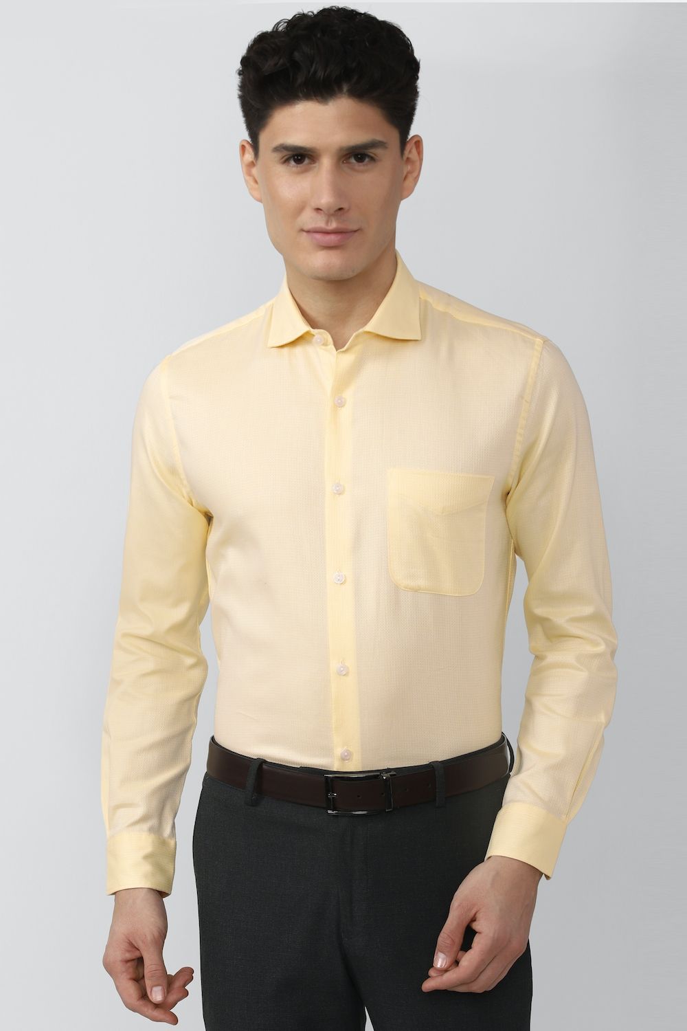 Men Yellow Slim Fit Formal Full Sleeves Formal Shirt