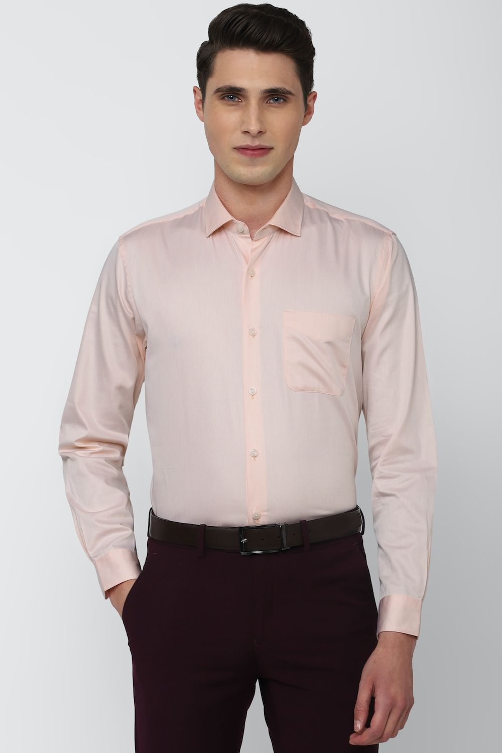 Men Peach Regular Fit Formal Full Sleeves Formal Shirt