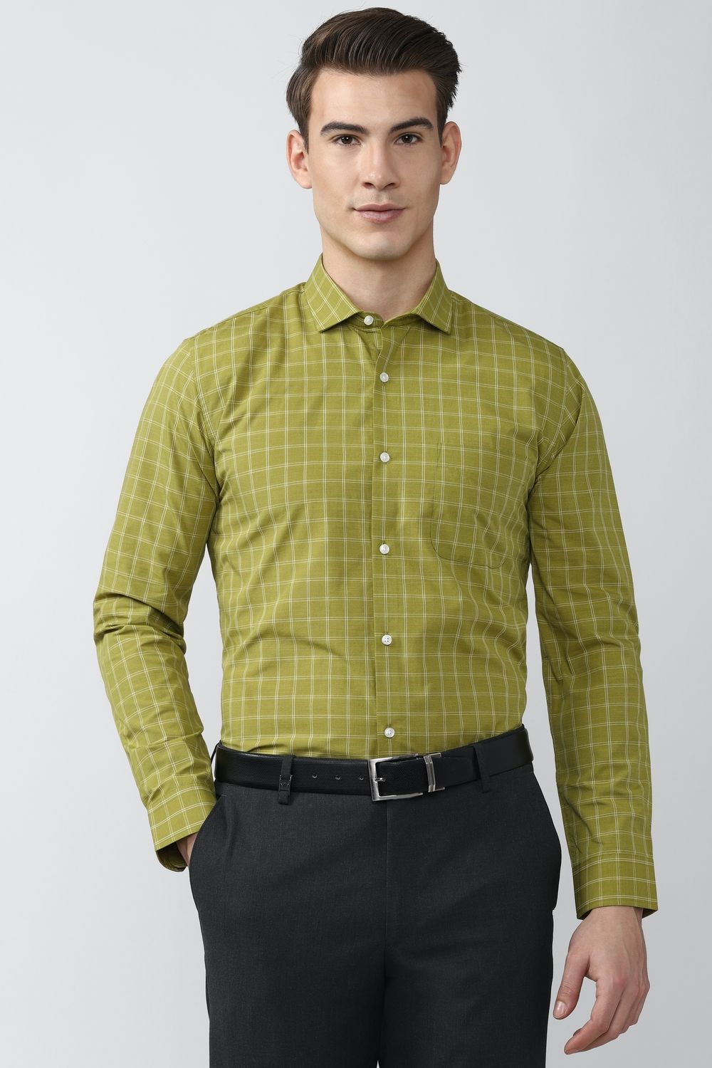 Men Olive Slim Fit Formal Full Sleeves Formal Shirt