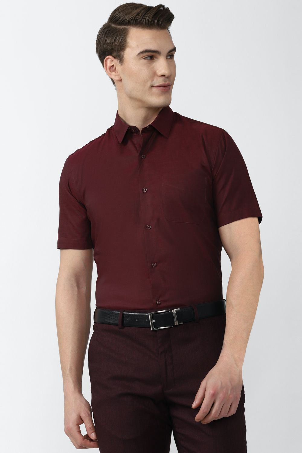Men Maroon Regular Fit Formal Half Sleeves Formal Shirt