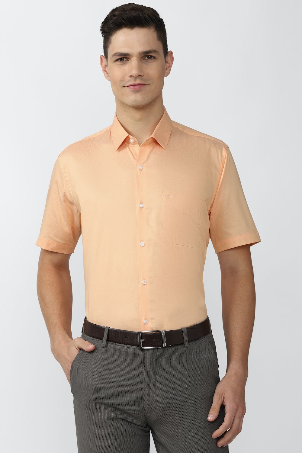 Men Orange Regular Fit Formal Half Sleeves Formal Shirt