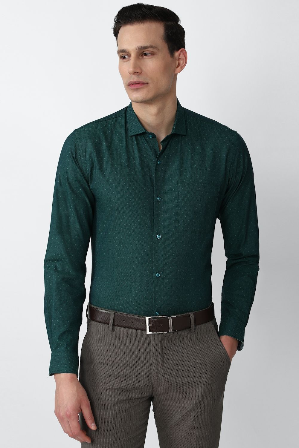 Men Green Slim Fit Formal Full Sleeves Formal Shirt