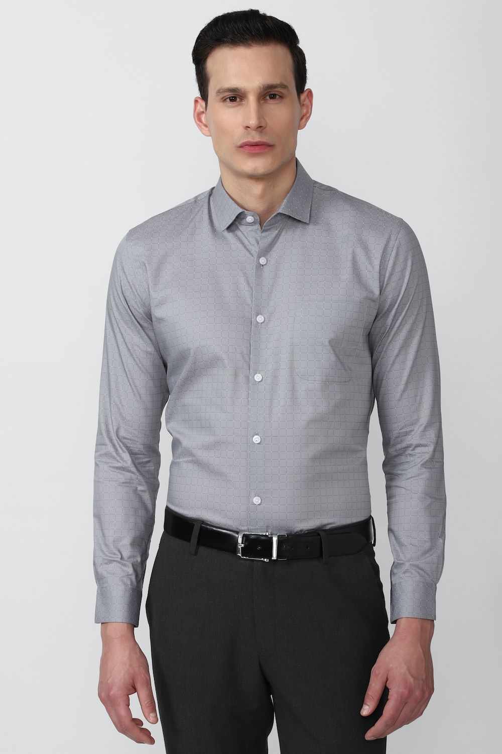 Men Grey Slim Fit Formal Full Sleeves Formal Shirt