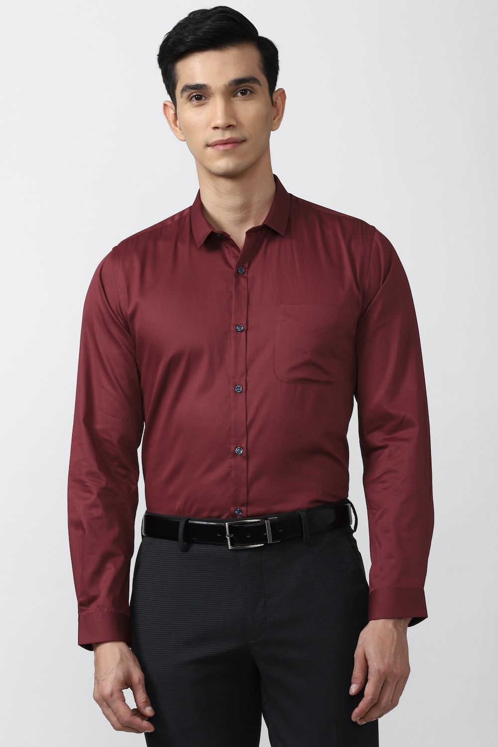 Men Maroon Slim Fit Formal Full Sleeves Formal Shirt