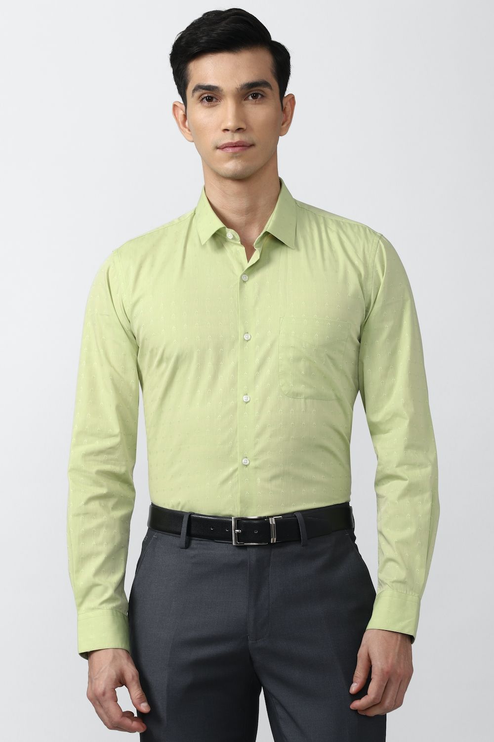 Men Green Slim Fit Formal Full Sleeves Formal Shirt