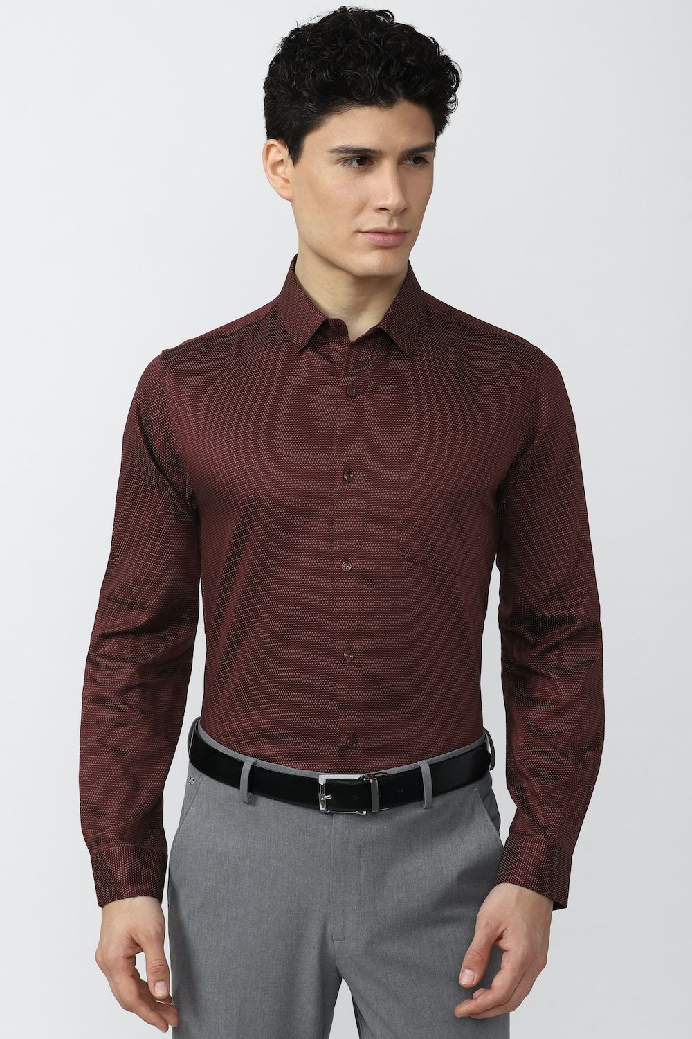 Men Maroon Slim Fit Formal Full Sleeves Formal Shirt