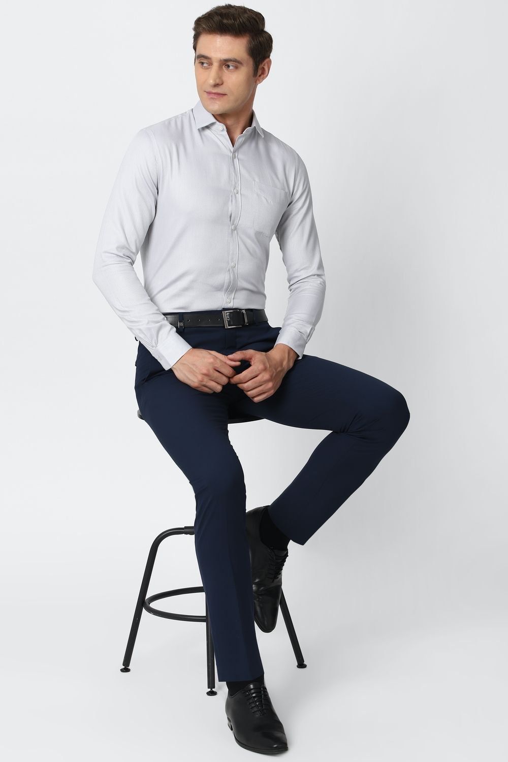 Men White Slim Fit Formal Full Sleeves Formal Shirt