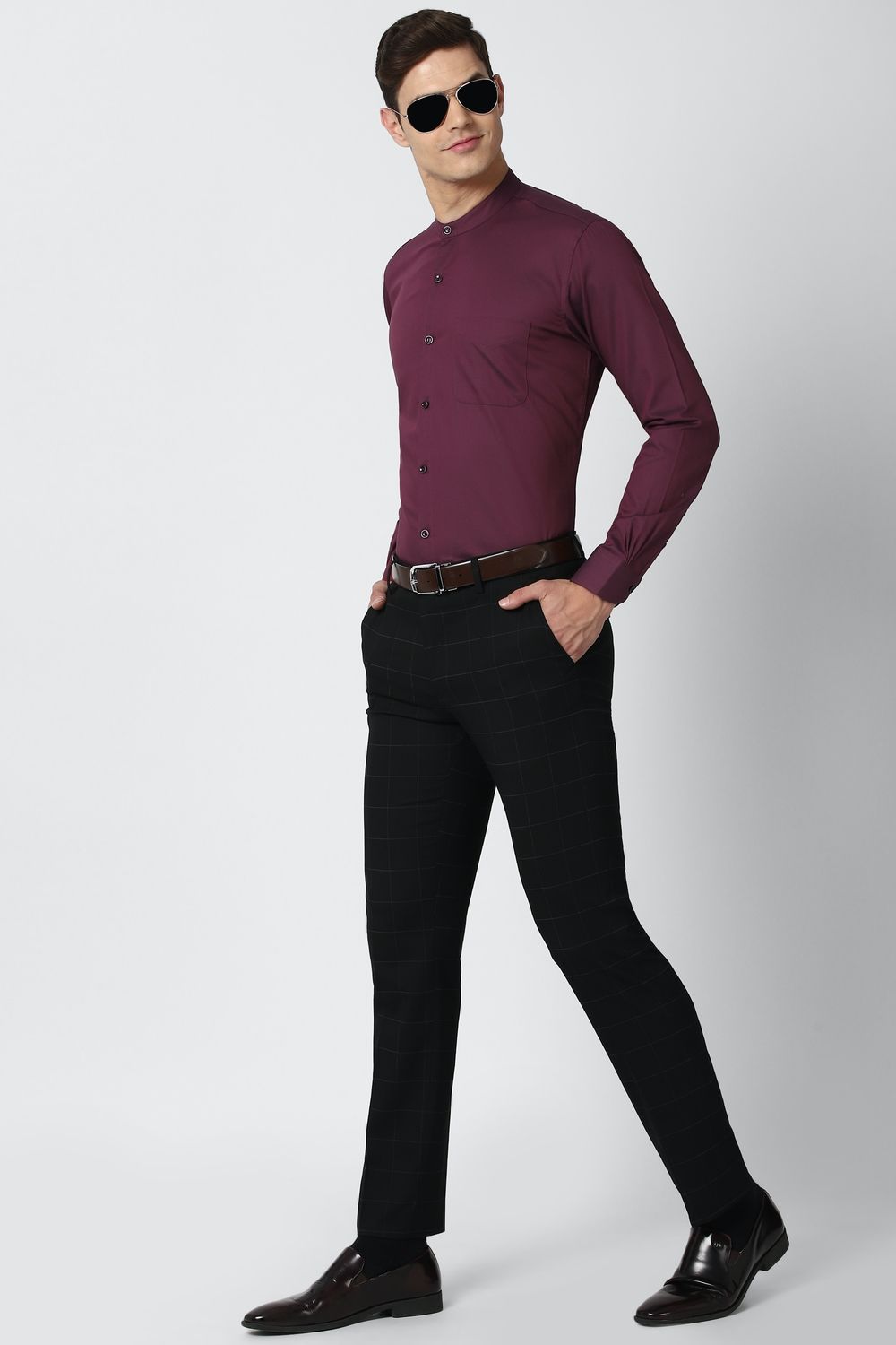 Men Purple Regular Fit Formal Full Sleeves Formal Shirt