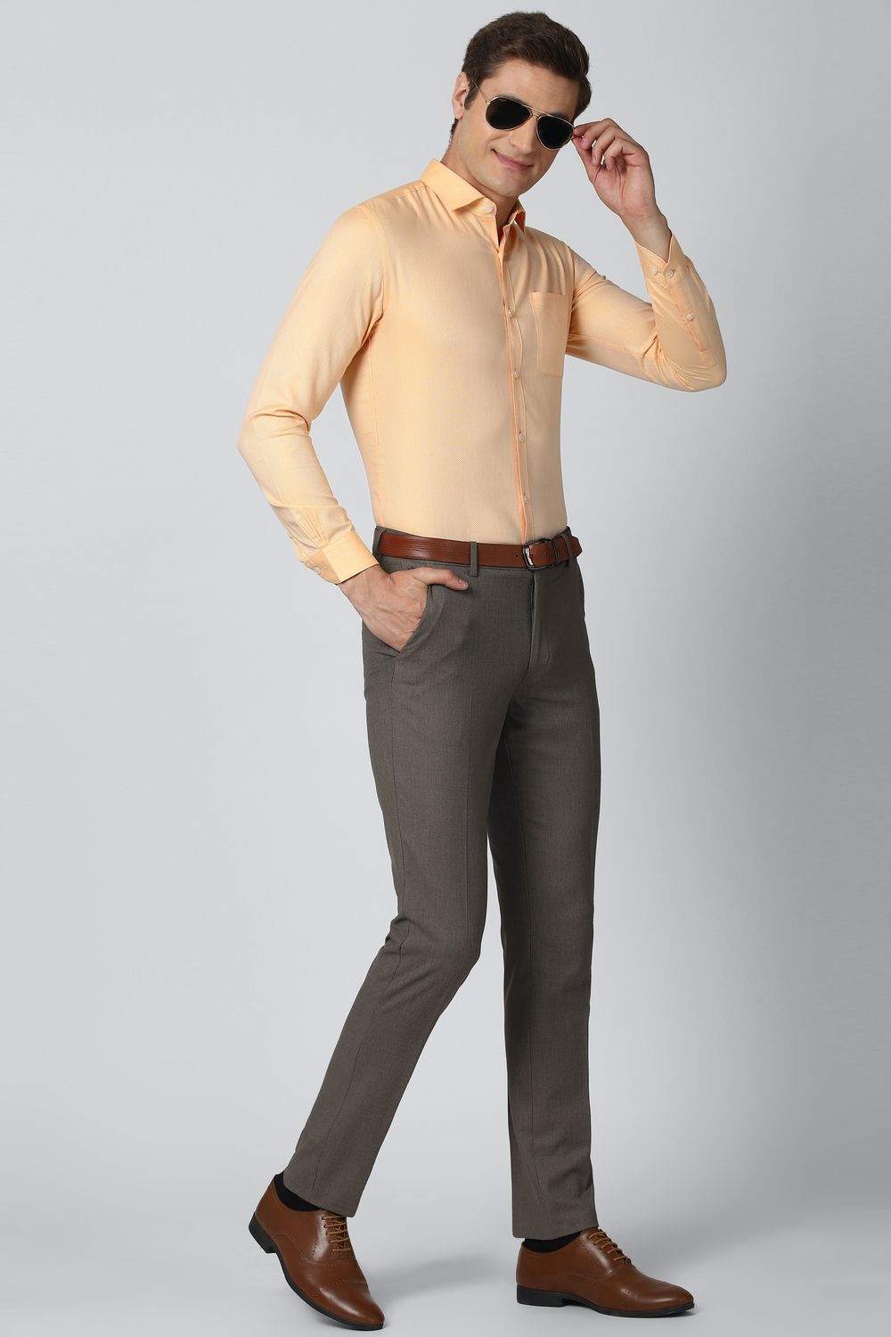 Men Orange Slim Fit Formal Full Sleeves Formal Shirt