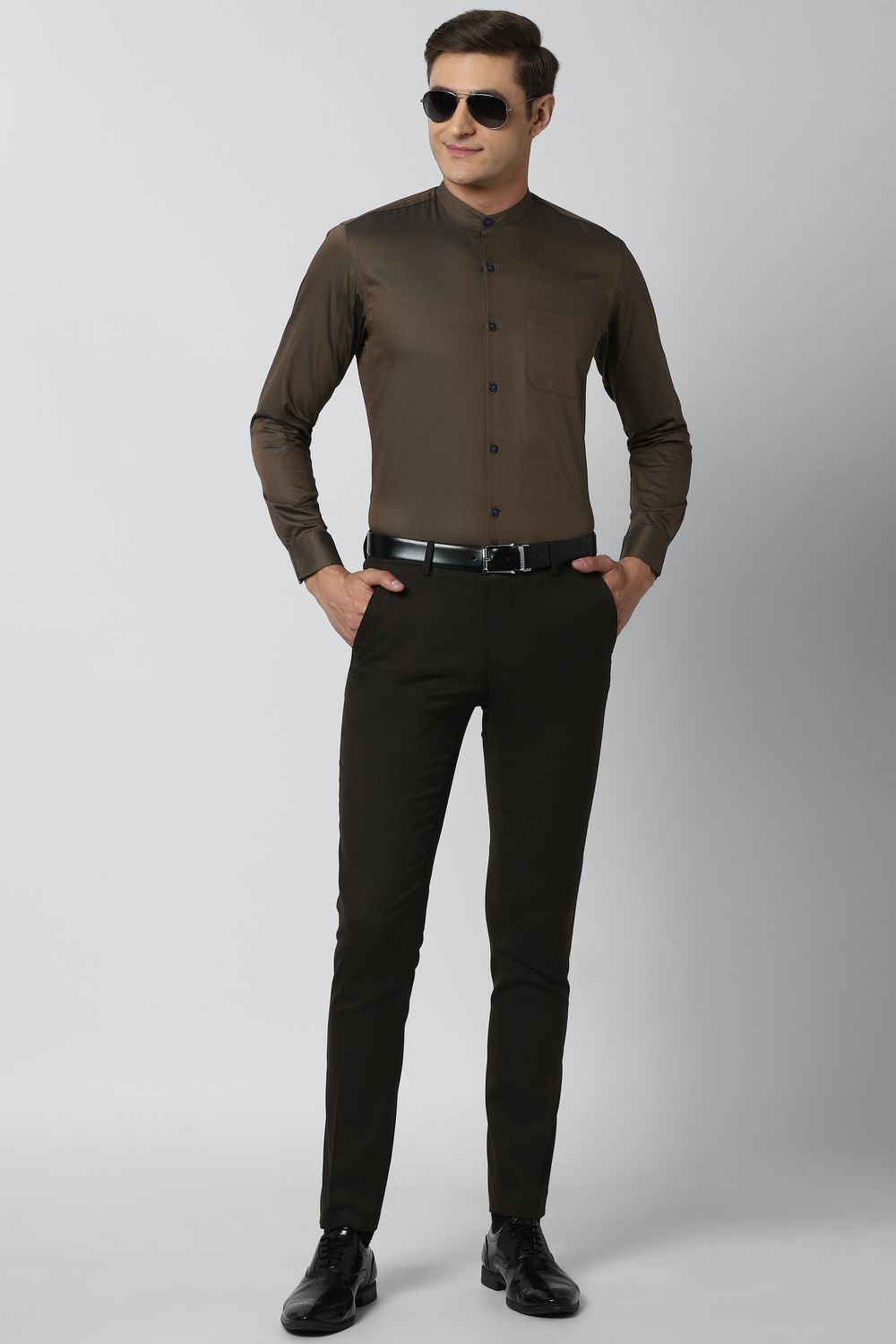Men Brown Regular Fit Formal Full Sleeves Formal Shirt