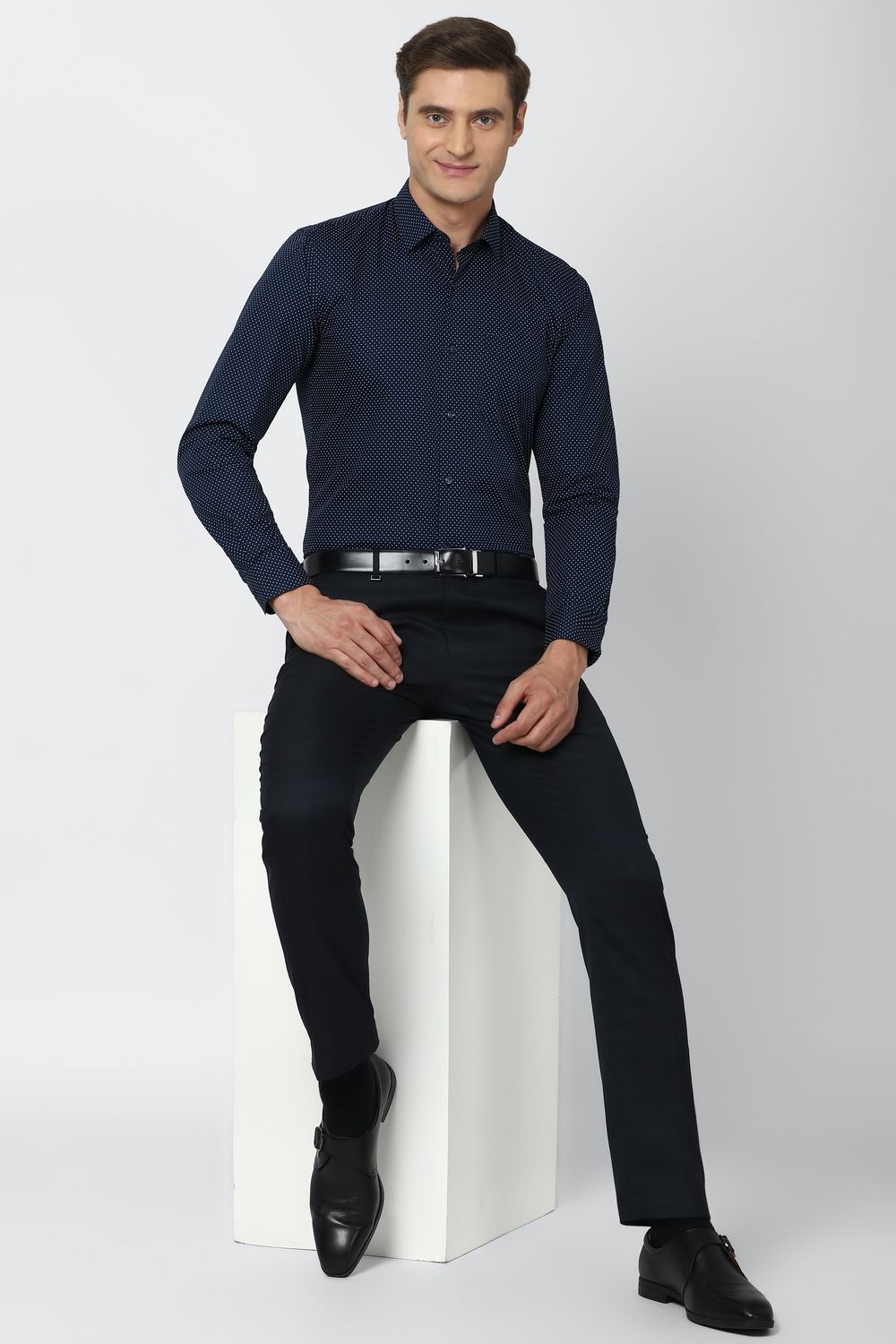 Men Navy Slim Fit Formal Full Sleeves Formal Shirt
