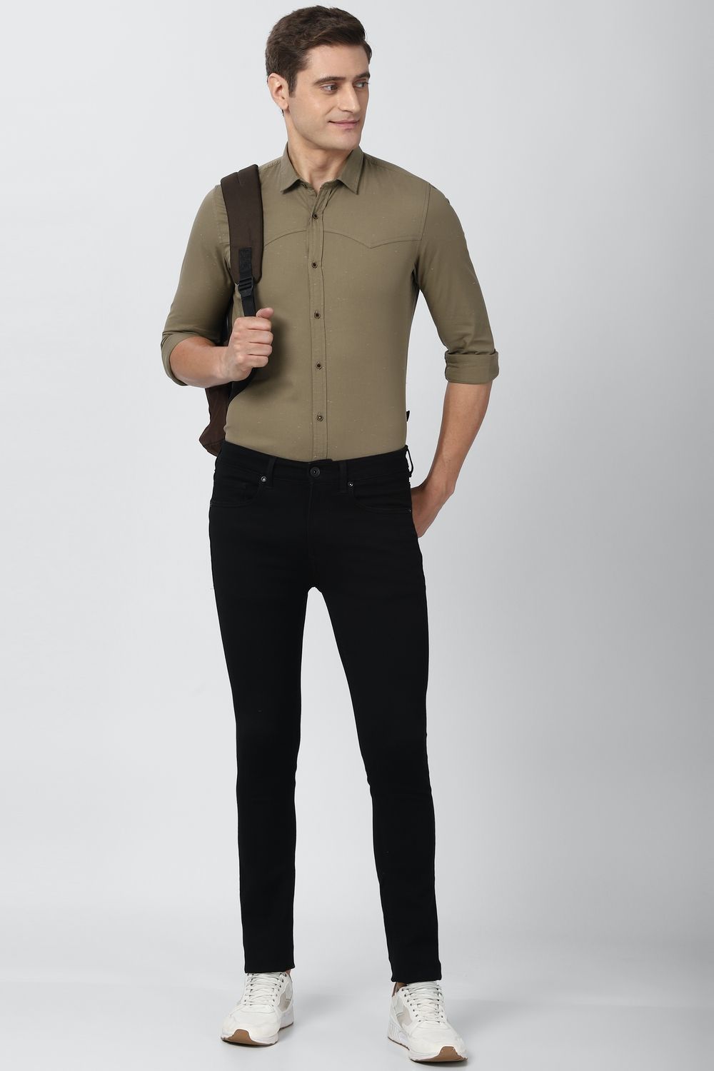 Men Brown Super Slim Fit Solid Full Sleeves Casual Shirt