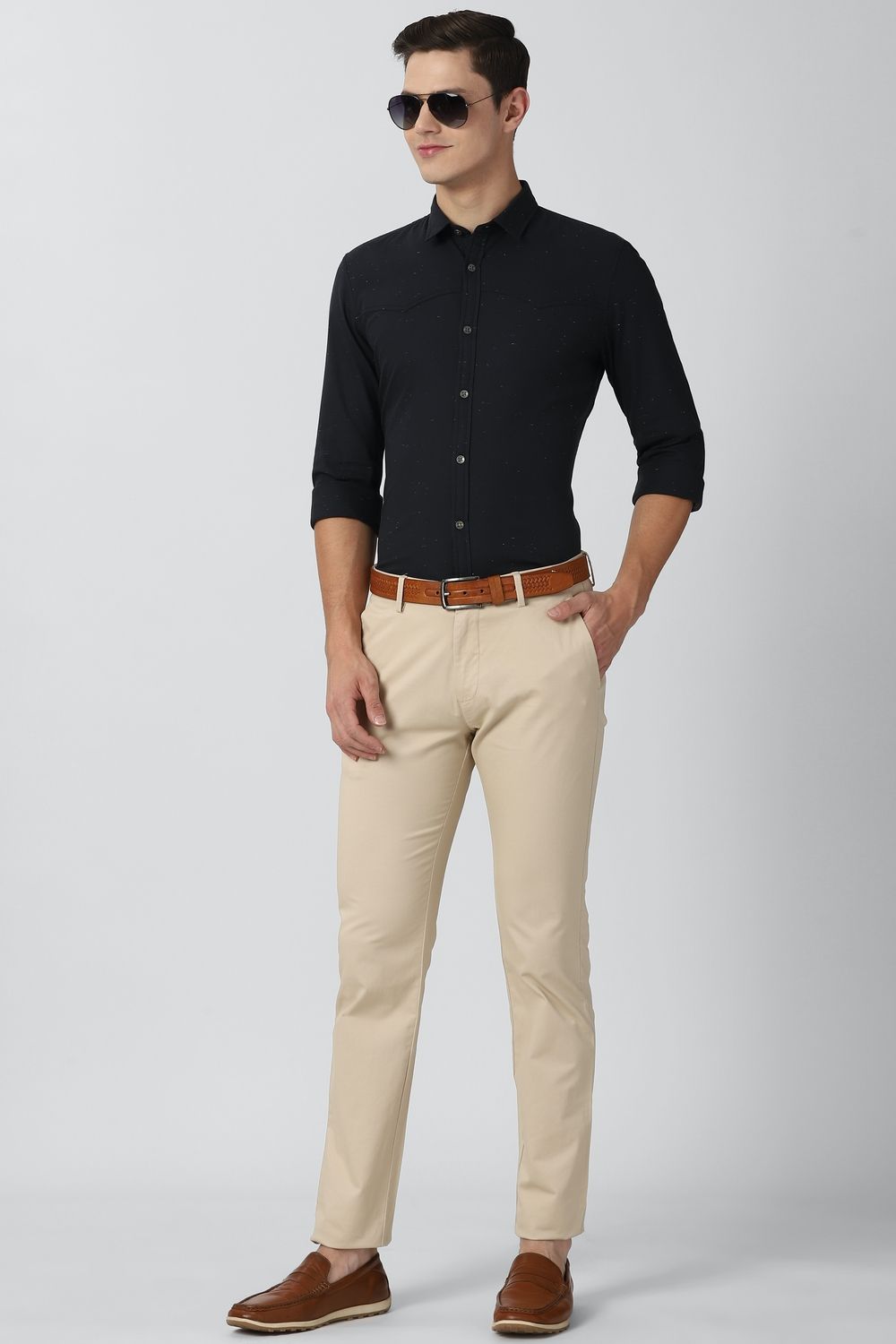 Men Black Super Slim Fit Solid Full Sleeves Casual Shirt