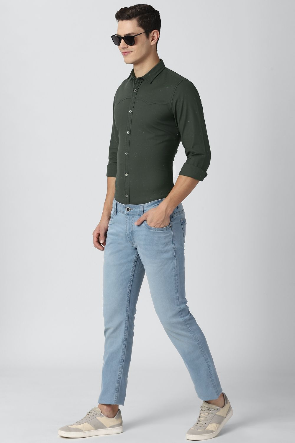 Men Olive Super Slim Fit Solid Full Sleeves Casual Shirt