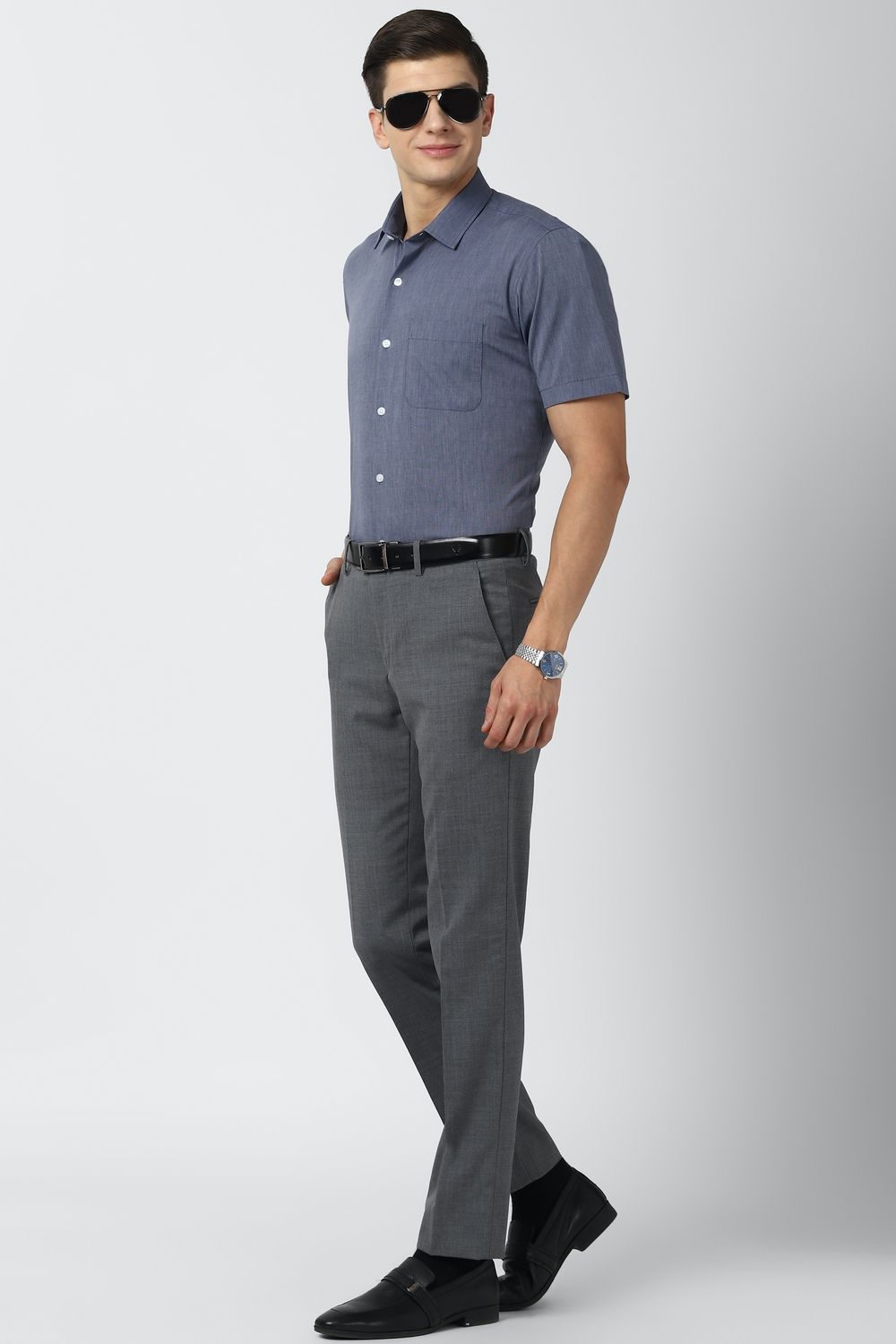 Men Navy Regular Fit Formal Half Sleeves Formal Shirt