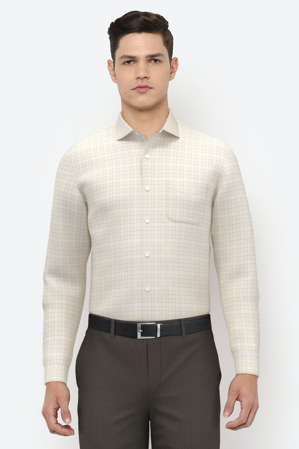 Men Cream Slim Fit Formal Full Sleeves Formal Shirt