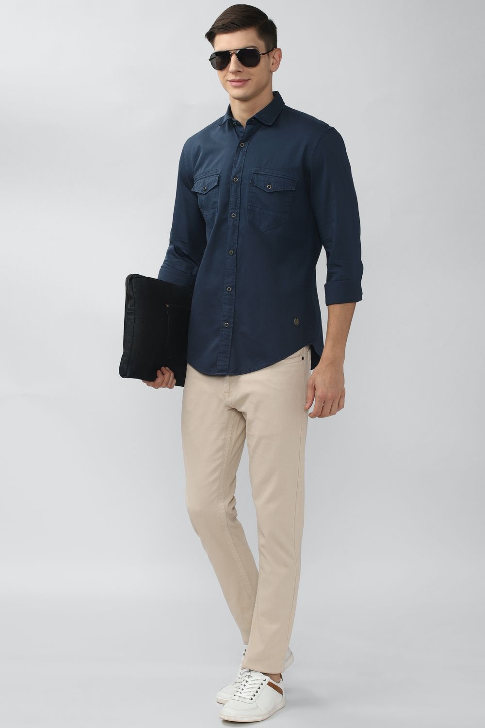 Men Navy Super Slim Fit Solid Full Sleeves Casual Shirt