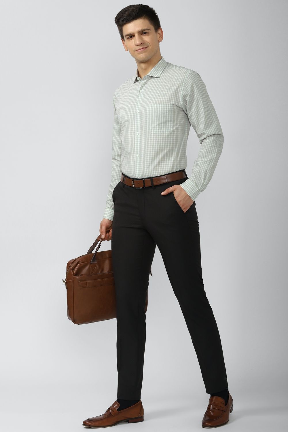 Men Grey Slim Fit Formal Full Sleeves Formal Shirt