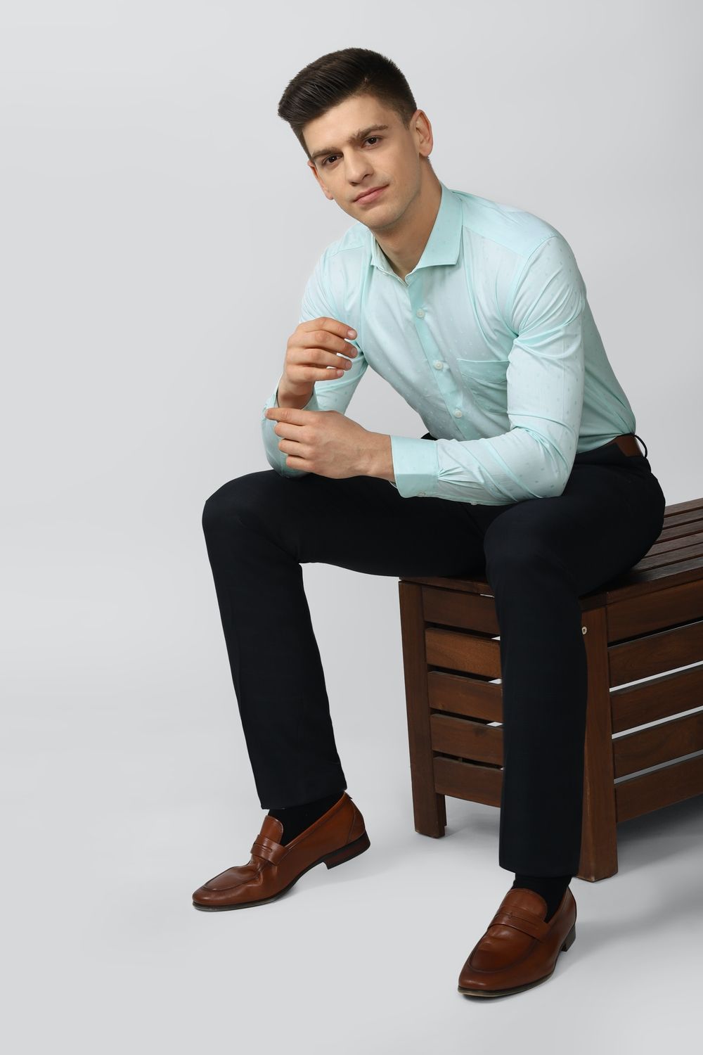 Men Green Slim Fit Formal Full Sleeves Formal Shirt
