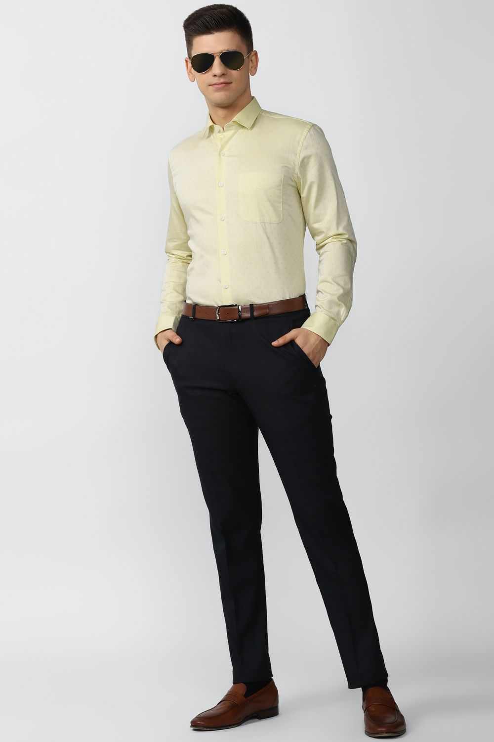 Men Yellow Slim Fit Formal Full Sleeves Formal Shirt