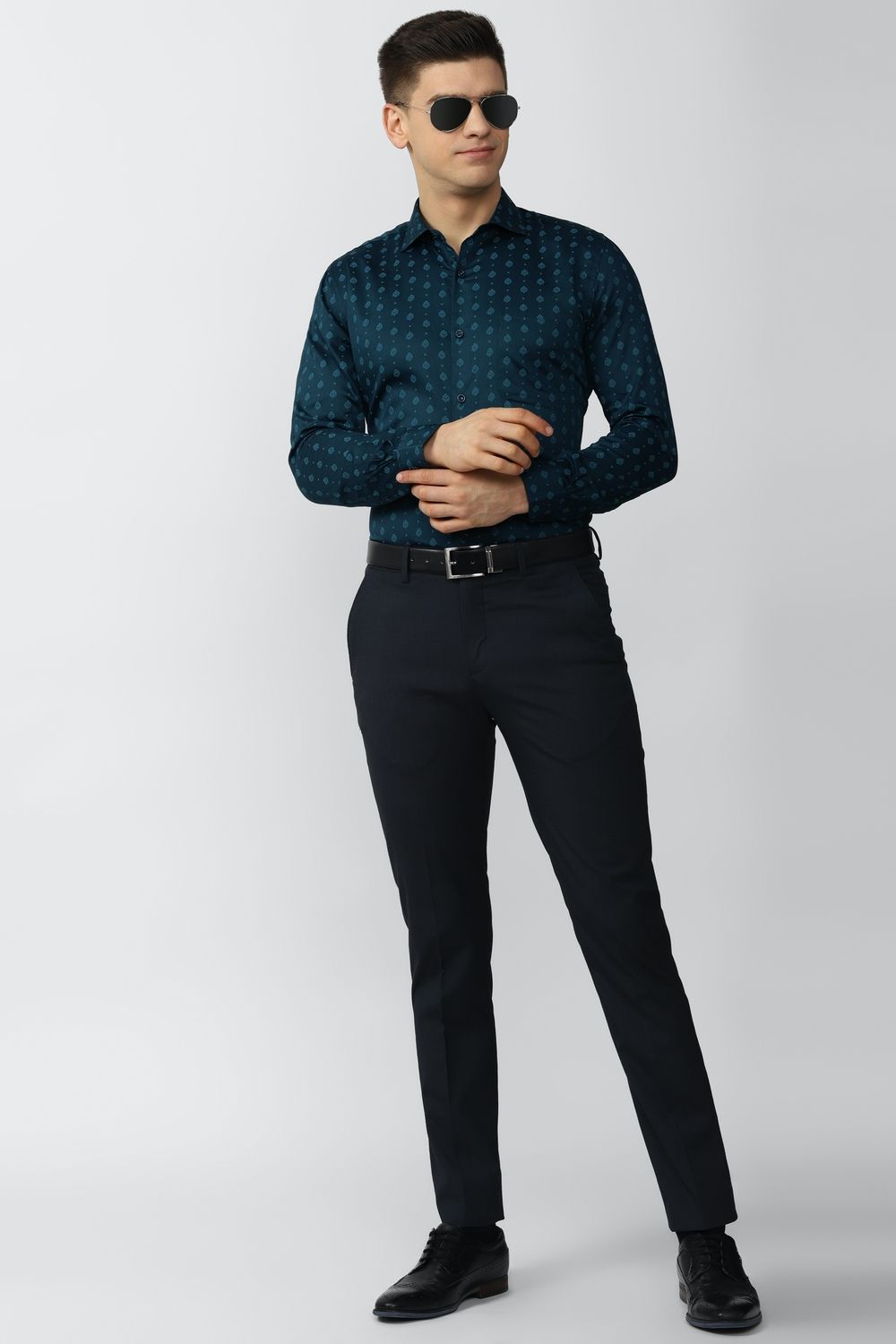 Men Green Slim Fit Formal Full Sleeves Formal Shirt