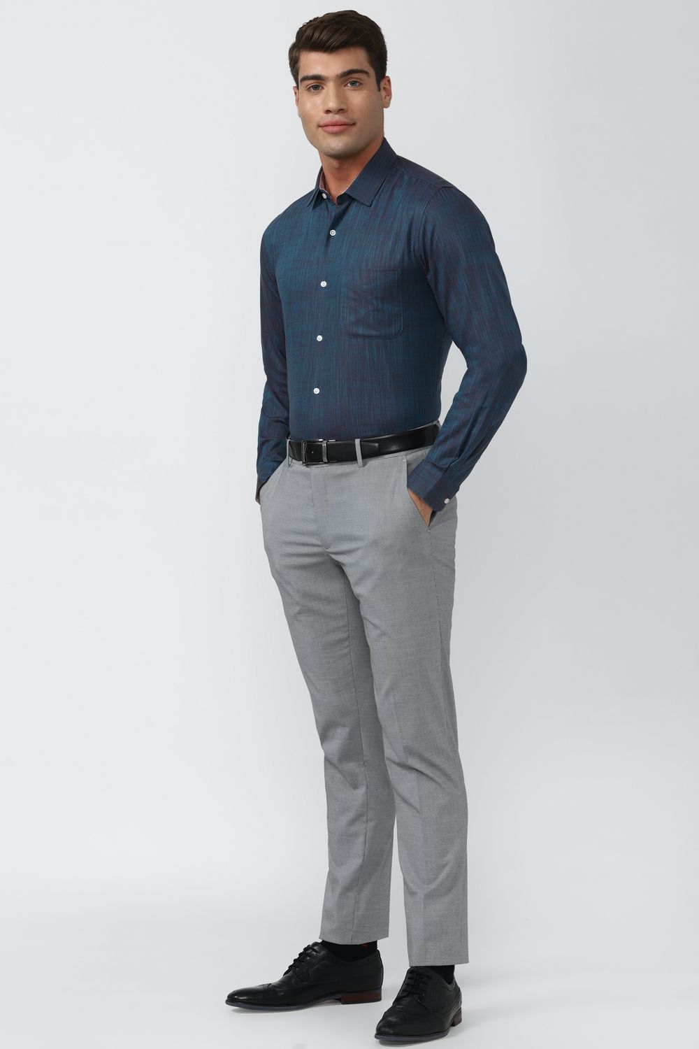 Men Navy Slim Fit Formal Full Sleeves Formal Shirt