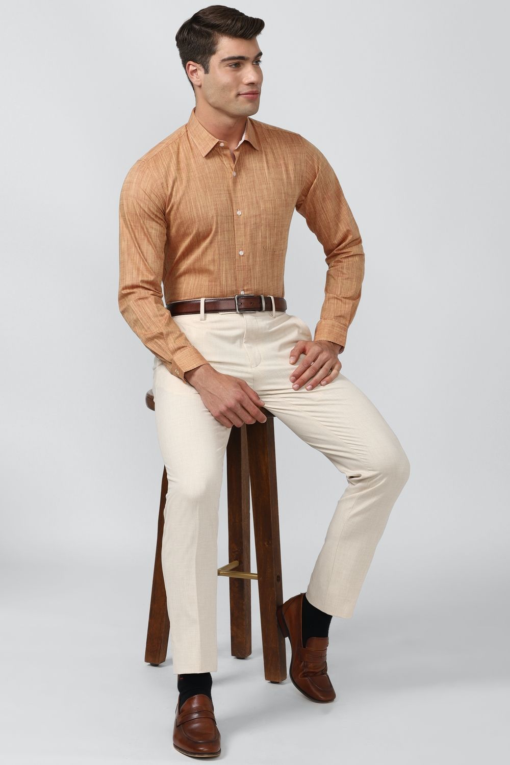 Men Khaki Slim Fit Formal Full Sleeves Formal Shirt