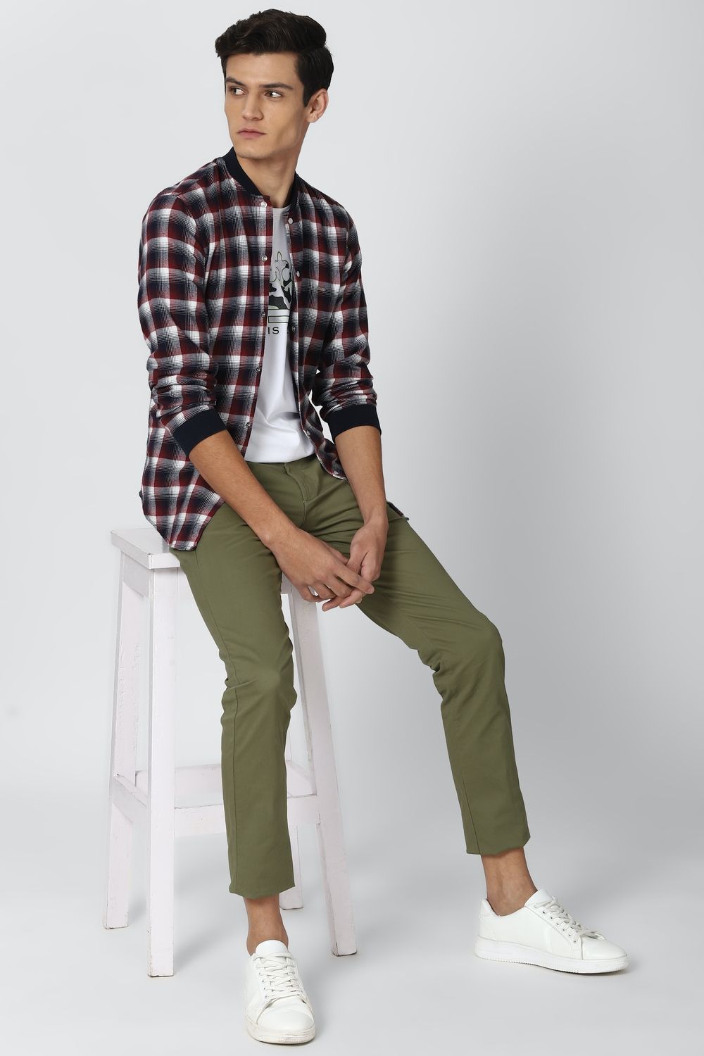 Men Navy Super Slim Fit Check Full Sleeves Casual Shirt