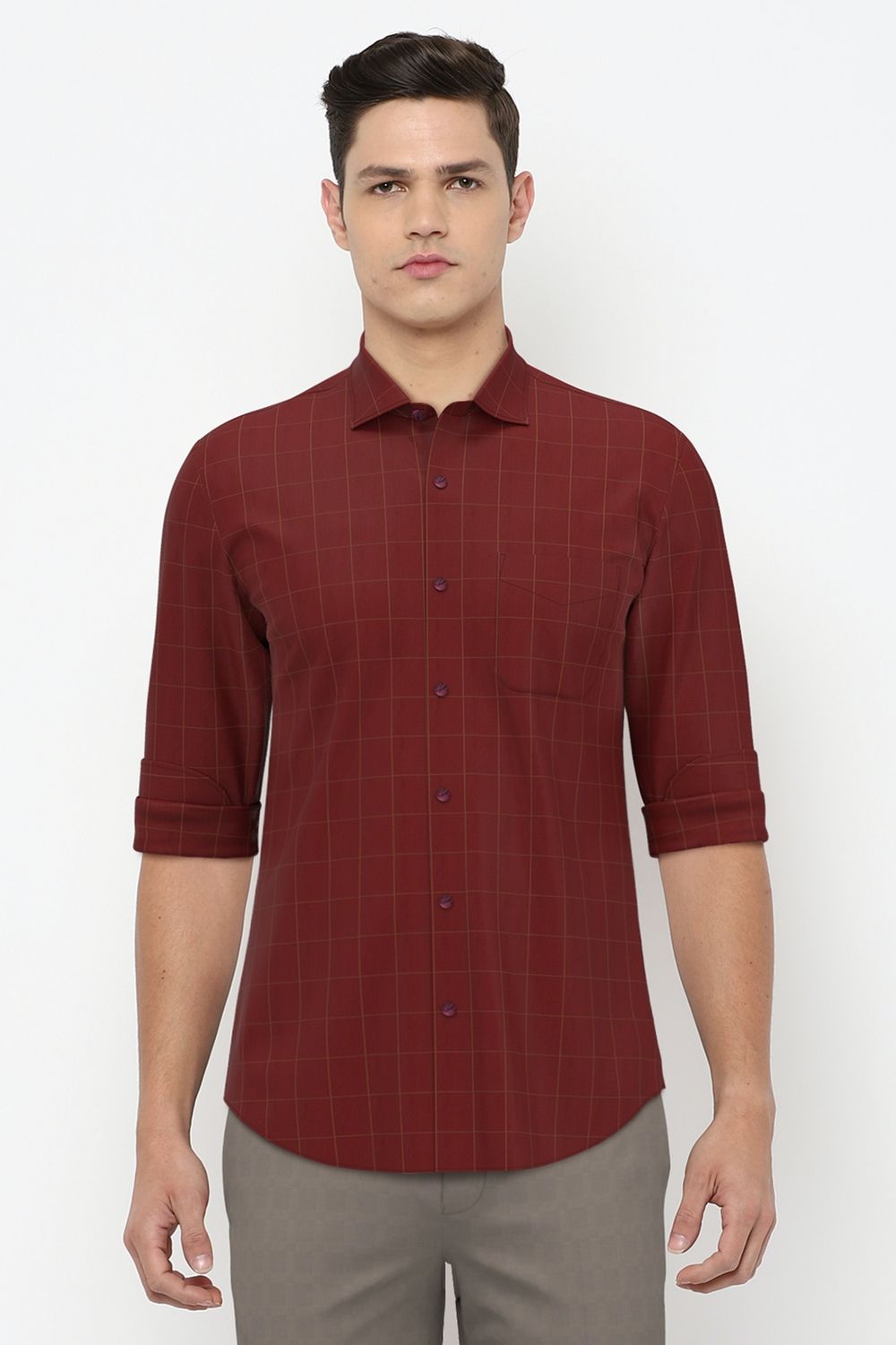 Men Maroon Slim Fit Formal Full Sleeves Formal Shirt