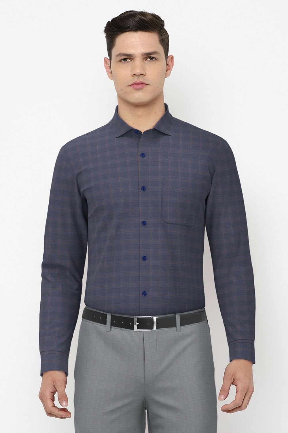 Men Navy Regular Fit Formal Full Sleeves Formal Shirt