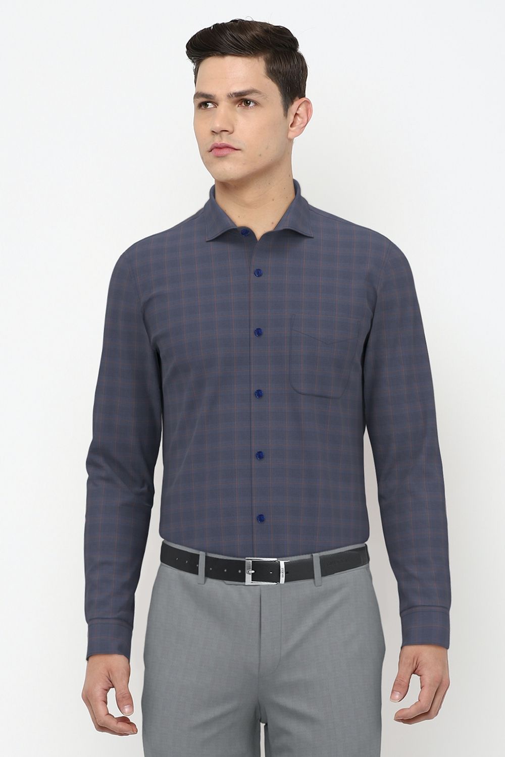 Men Navy Slim Fit Formal Full Sleeves Formal Shirt
