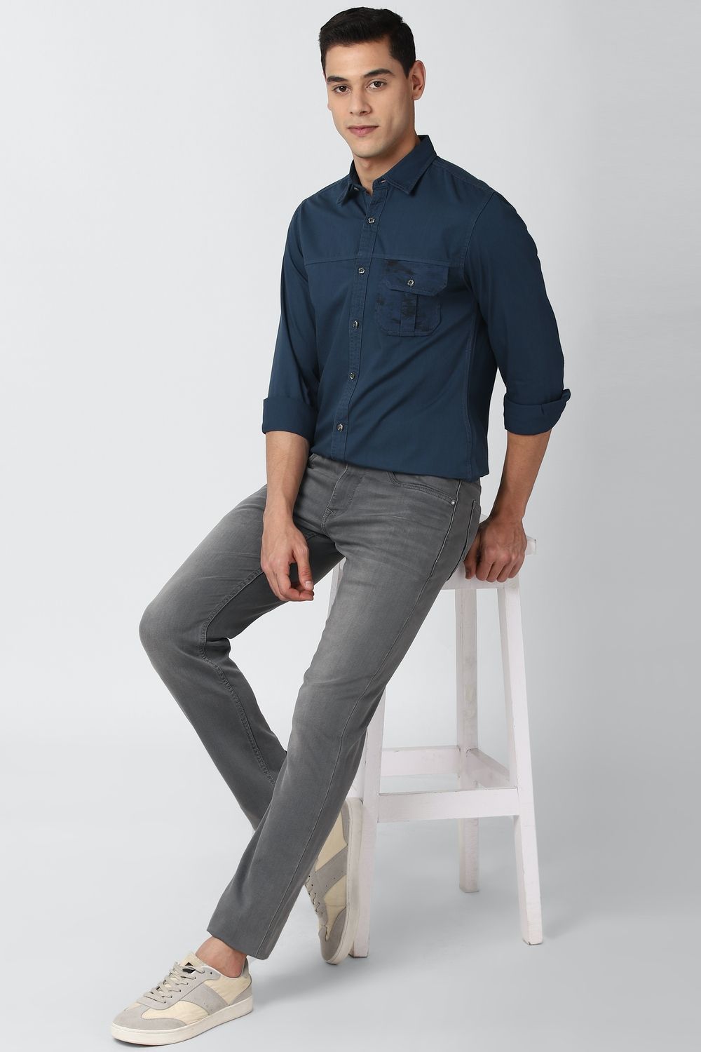 Men Navy Super Slim Fit Print Full Sleeves Casual Shirt