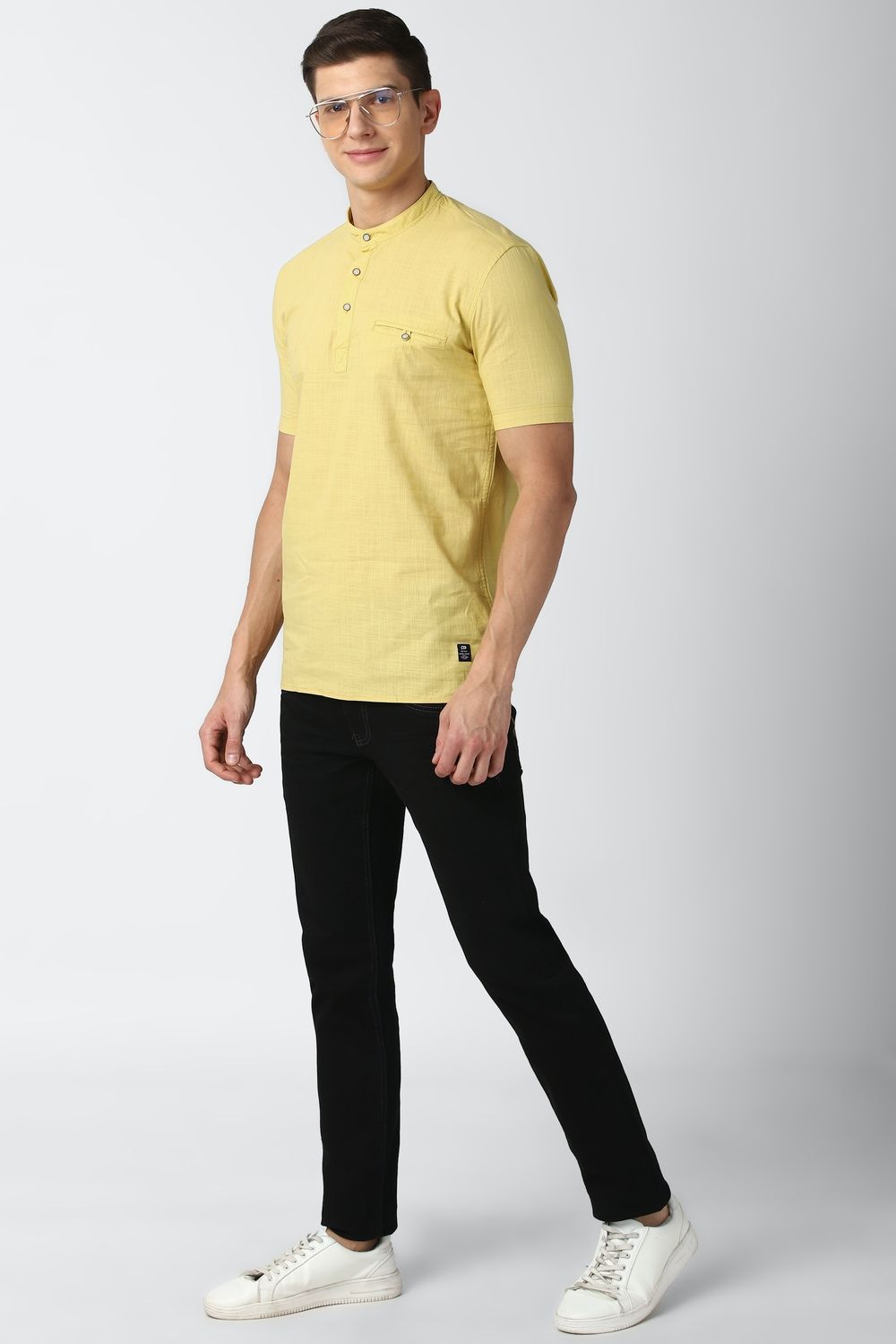 Men Yellow Slim Fit Textured Half Sleeves Casual Shirt