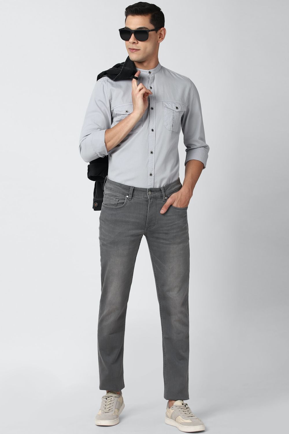 Men Grey Super Slim Fit Solid Full Sleeves Casual Shirt