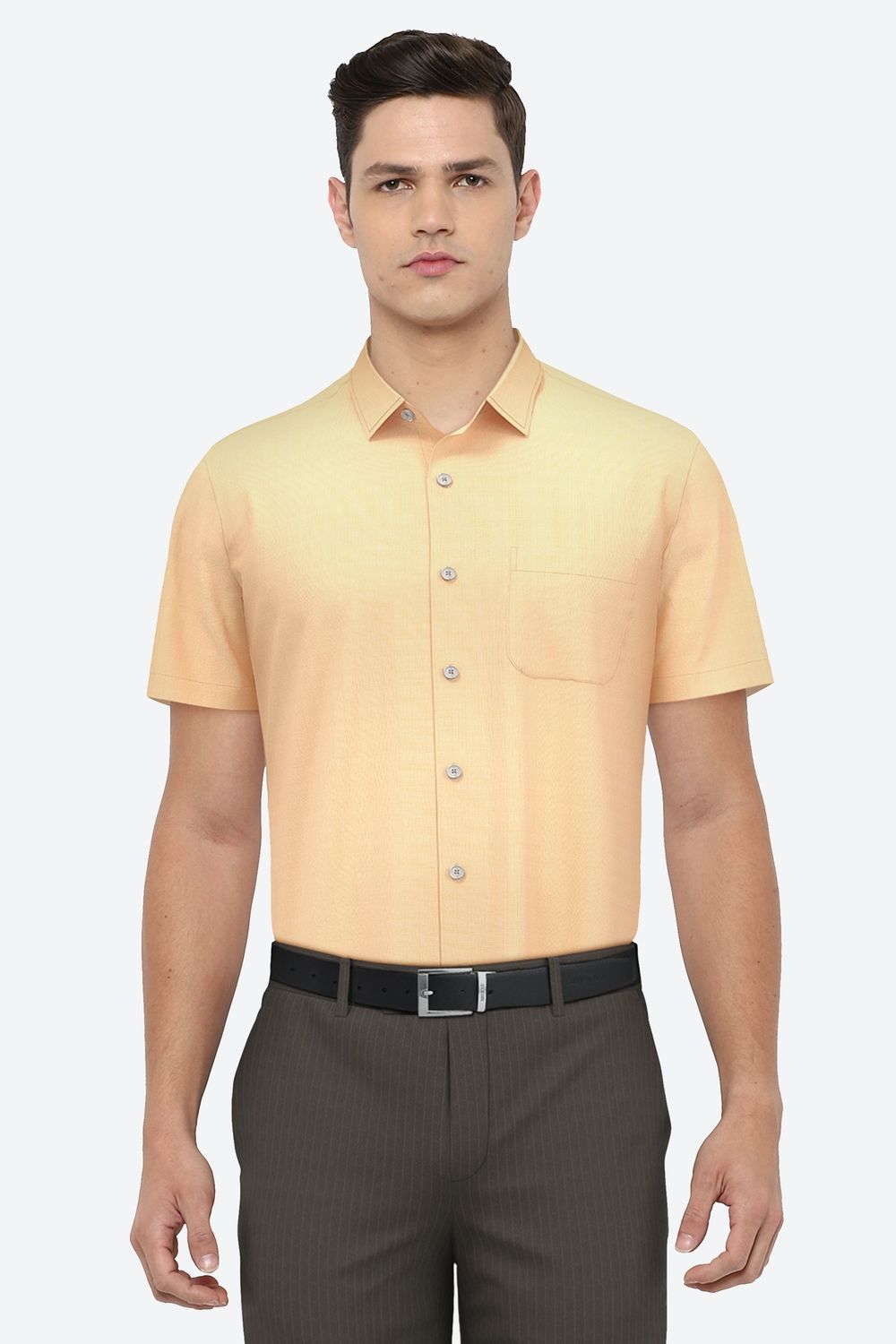 Men Orange Regular Fit Formal Half Sleeves Formal Shirt