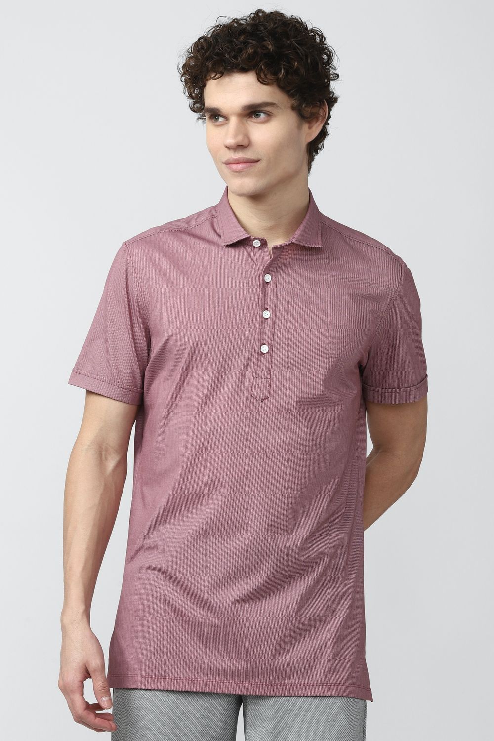 Men Purple Athletic Fit Formal Half Sleeves Formal Shirt