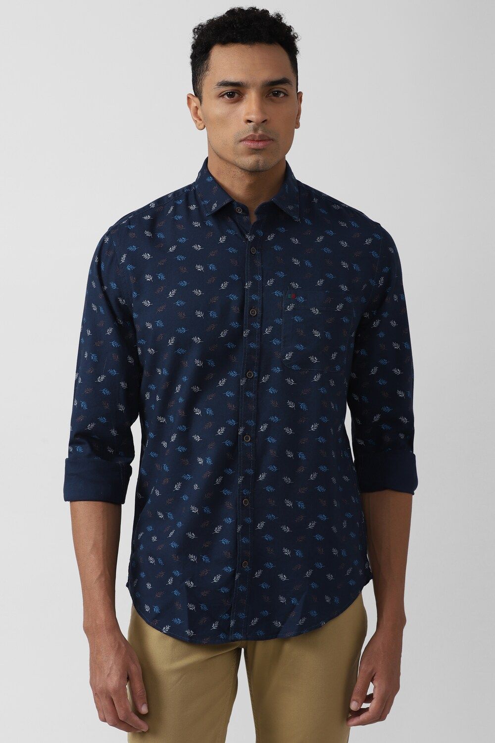 Men Navy Slim Fit Print Full Sleeves Casual Shirt
