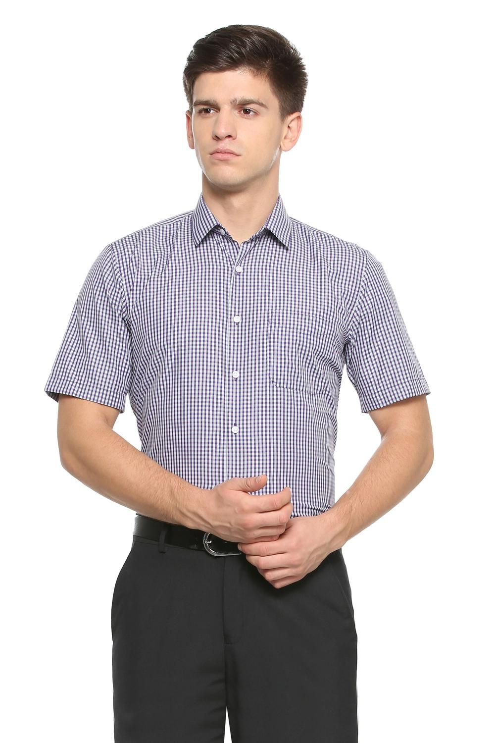 Men Purple Regular Fit Formal Half Sleeves Formal Shirt