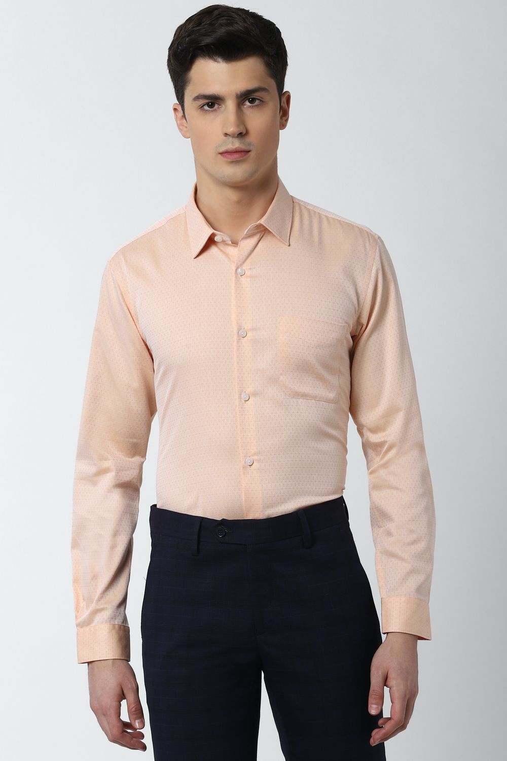 Men Peach Regular Fit Formal Full Sleeves Formal Shirt