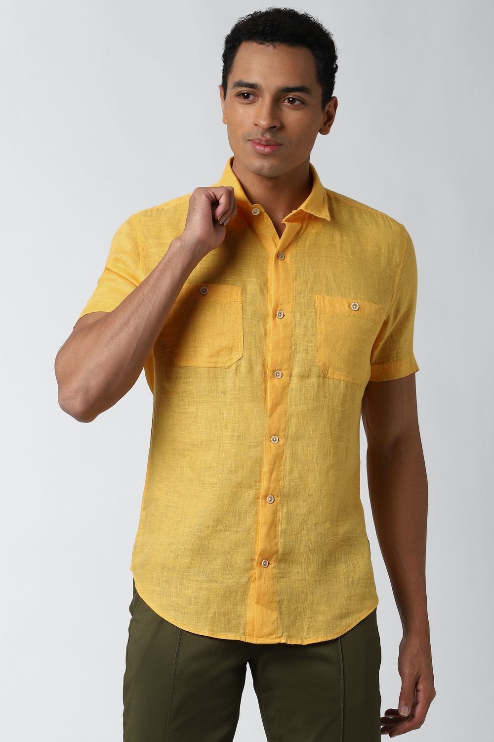 Men Yellow Super Slim Fit Solid Half Sleeves Casual Shirt
