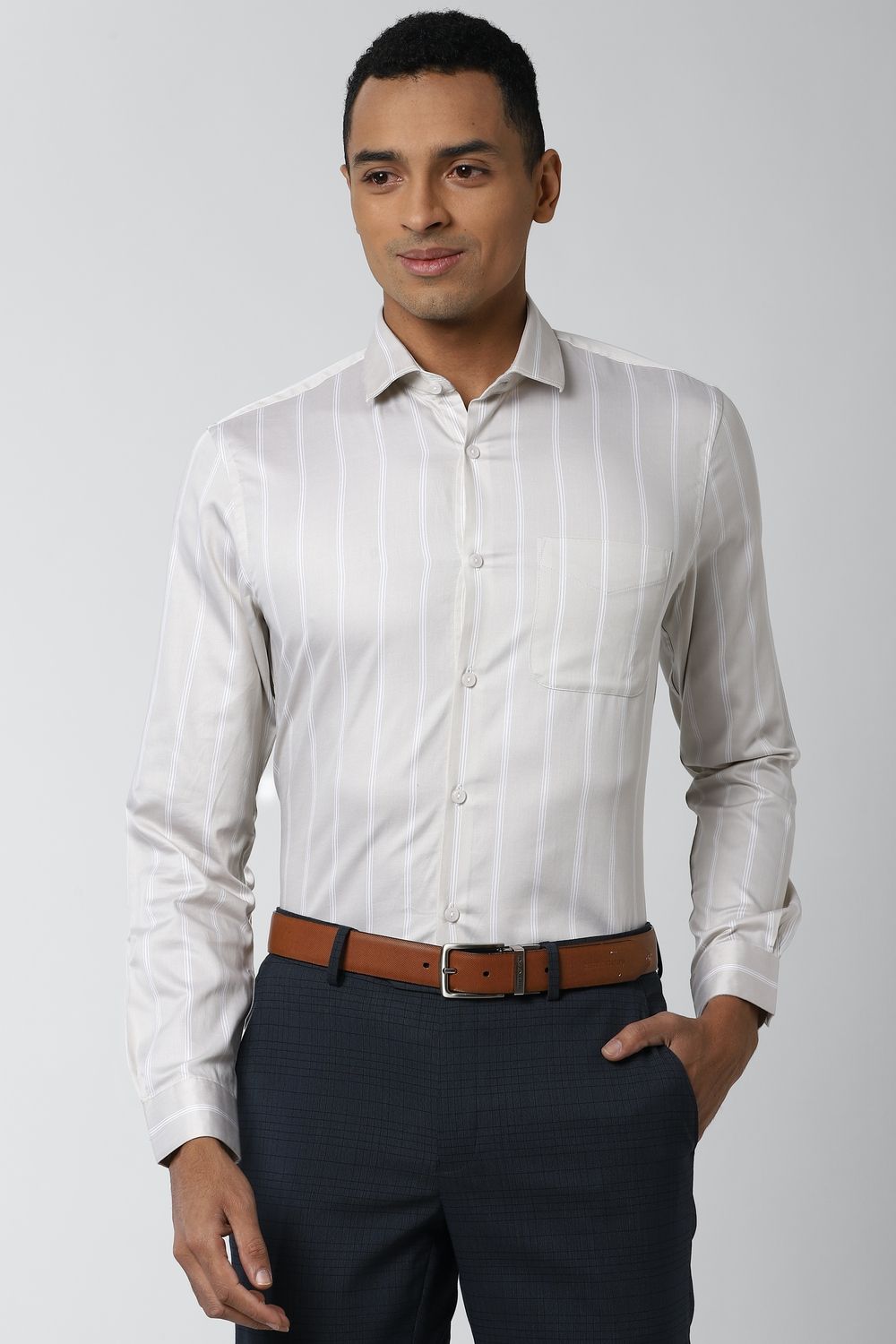 Men Grey Slim Fit Formal Full Sleeves Formal Shirt
