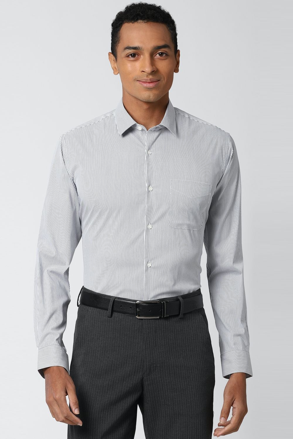 Men Grey Slim Fit Formal Full Sleeves Formal Shirt