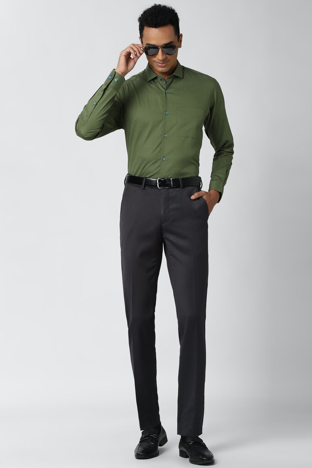 Men Olive Regular Fit Formal Full Sleeves Formal Shirt