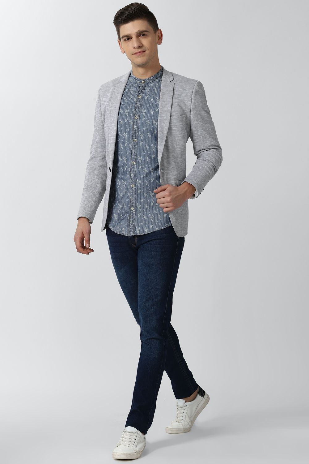 Men Blue Slim Fit Print Full Sleeves Casual Shirt