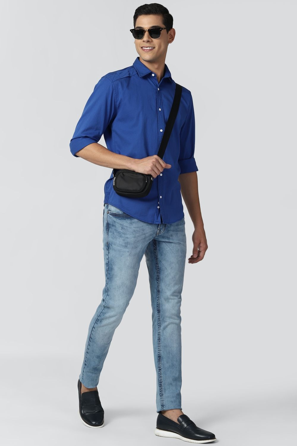 Men Blue Super Slim Fit Solid Full Sleeves Casual Shirt