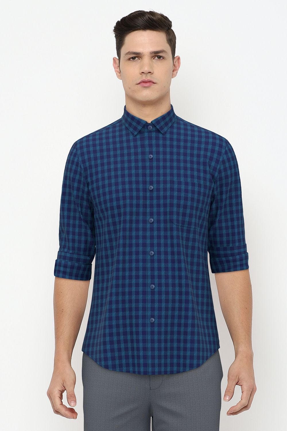 Men Blue Slim Fit Formal Full Sleeves Casual Shirt